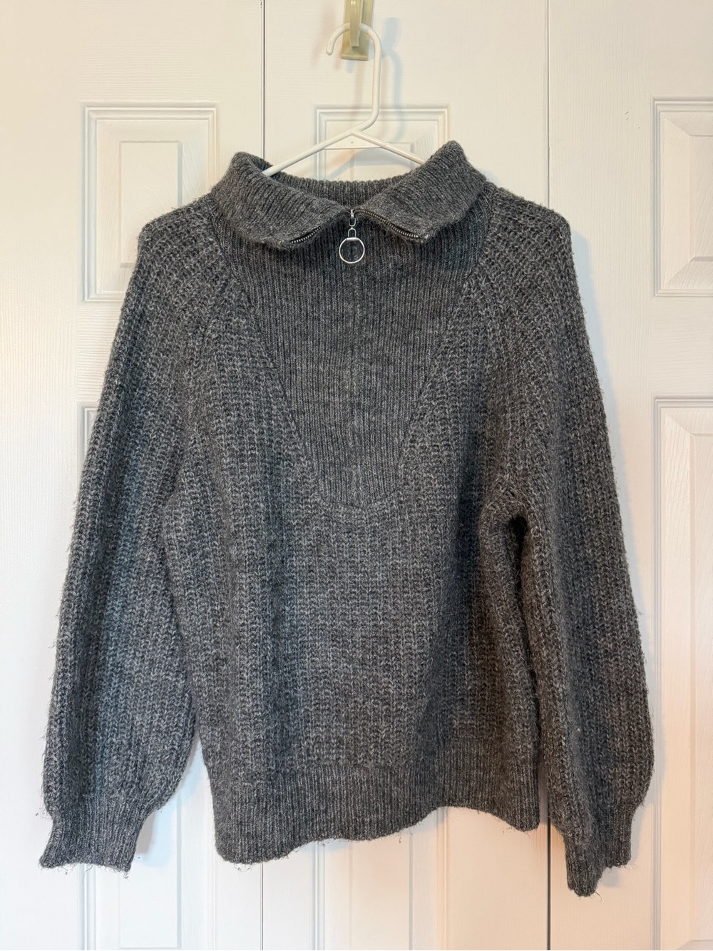 George Heather Gray Ribbed Zip-Collar Knit Sweater
